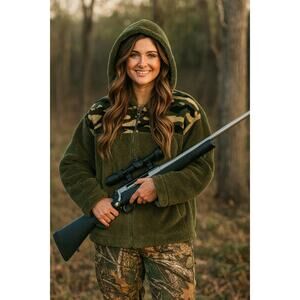 Canice Apparel Olive Camo Zip Fleece Hoodie Cozy Sherpa Jacket Outdoors~NEW